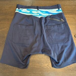 Y-3 Navy Athletic Shorts with Teal Wave Waistband